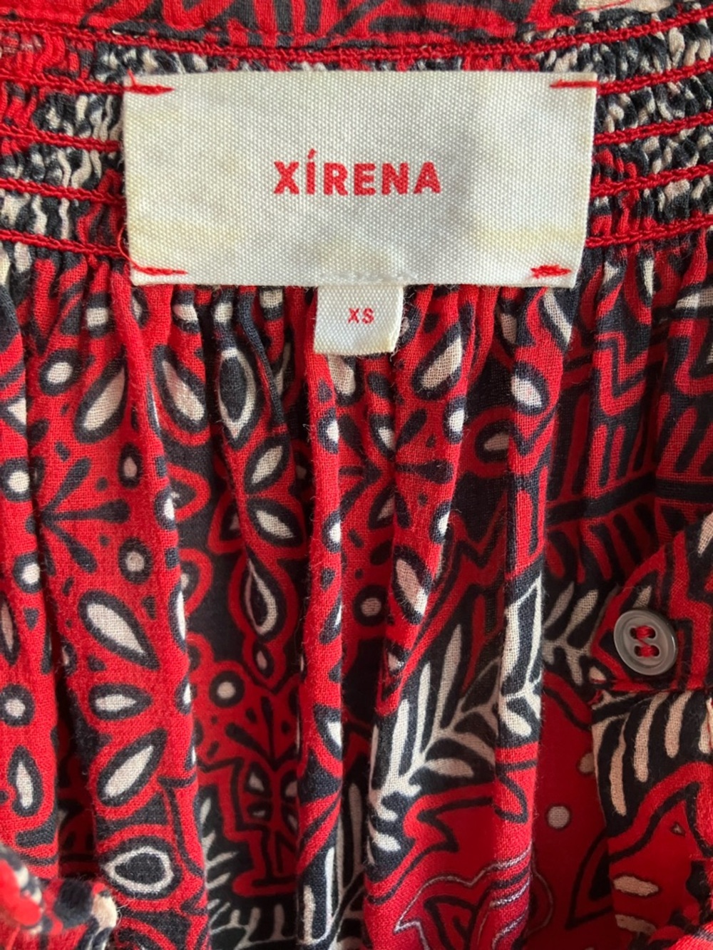 XiRENA Sumer Top Size XS Fire Red 100% Cotton Paisley Short Sleeve Blouse Resort - Picture 3 of 9